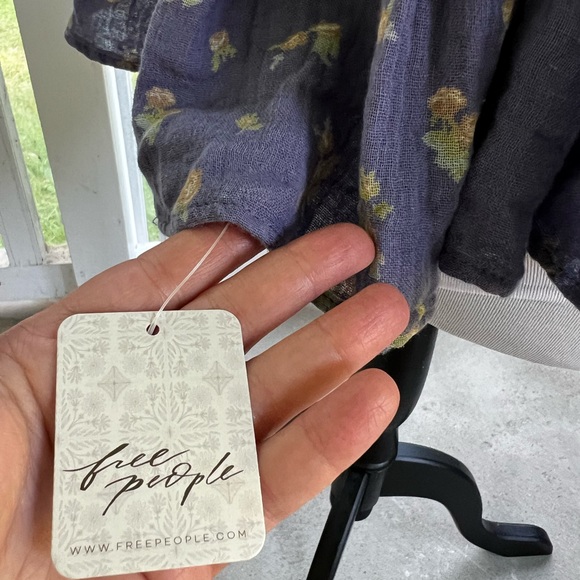 Free People Floral Puff Sleeve Top - Blue - Picture 7 of 8